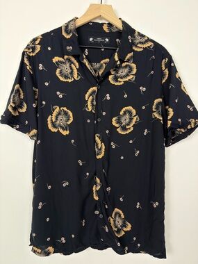 All Saints Black Short-Sleeve Floral Button-Down Shirt M
